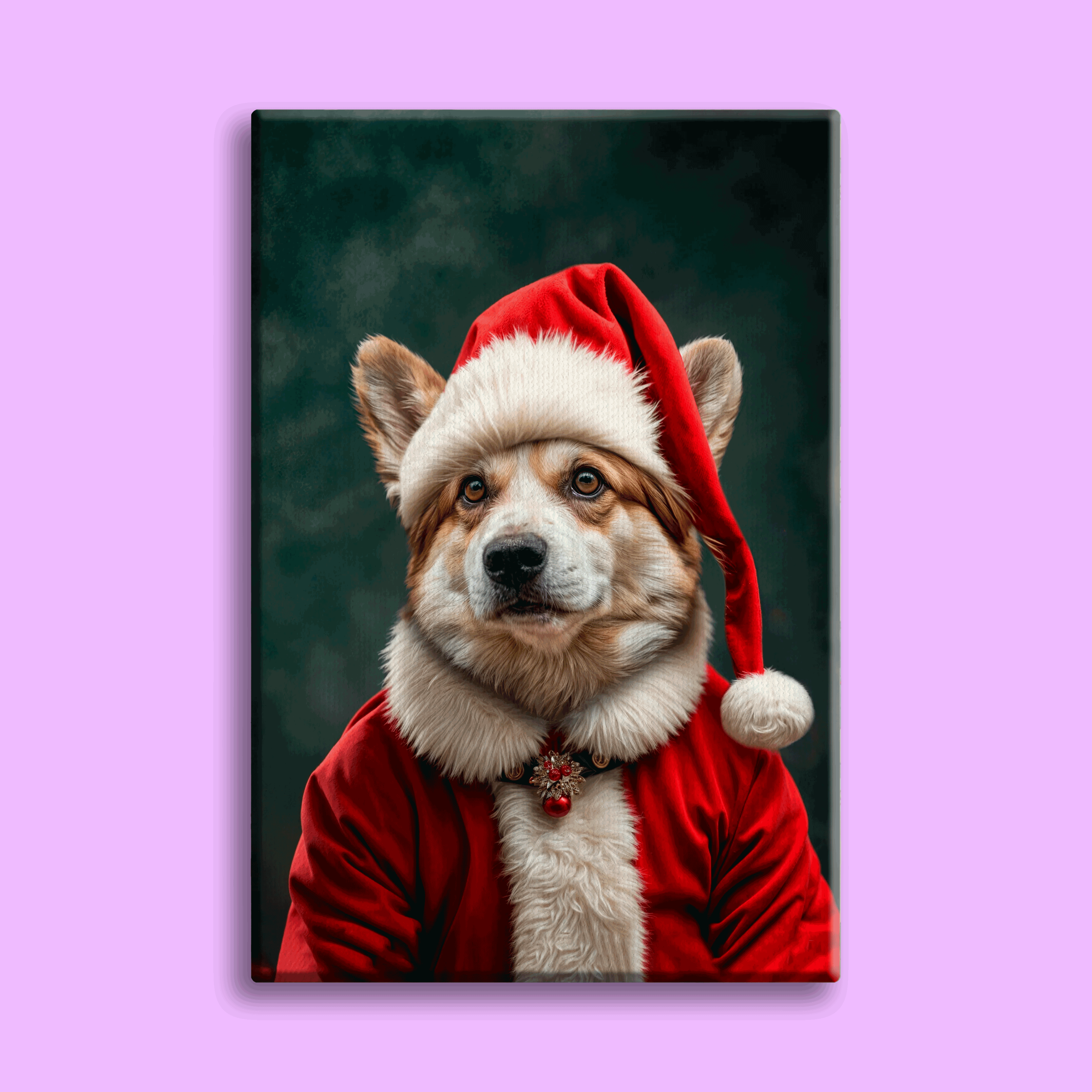 Santa Corgi Christmas Portrait – Festive Custom Pet Art